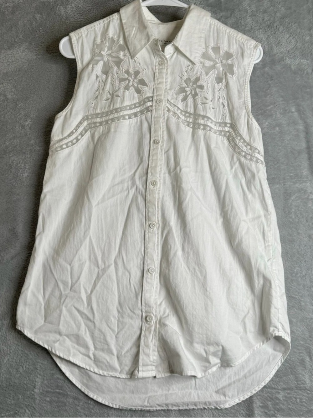 Equipment Femme Top Womens S White 100% Cotton Boho Sheer Embroidered Lace Artsy